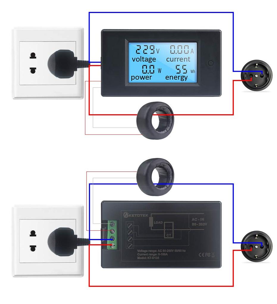 Voltmetru multifuncțional AC Monitor de putere de energie AC 80-260/100A Volt Amperi putere Voltmetru Ampermetru