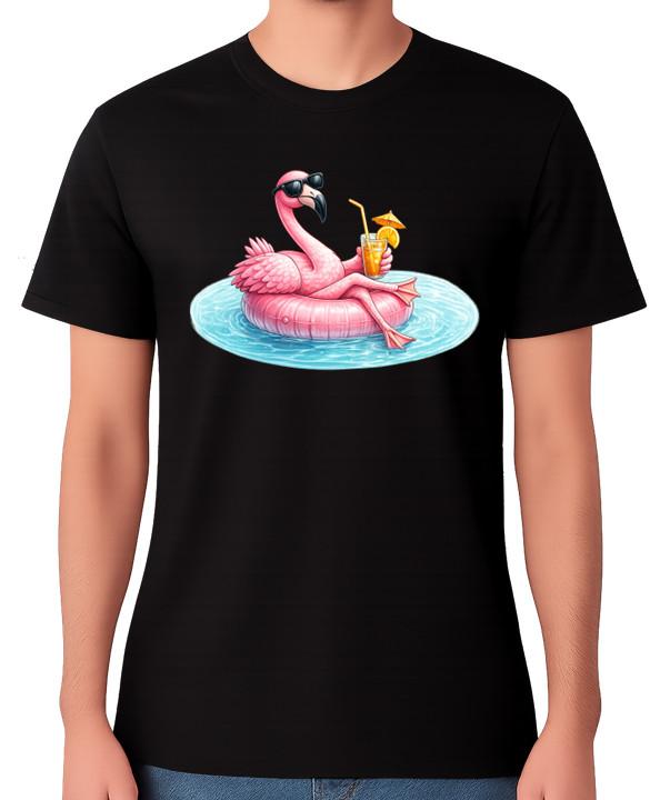 Flamingo Pool Float T-Shirt Funny Summer Vacation Graphic Holiday Unisex Tee S