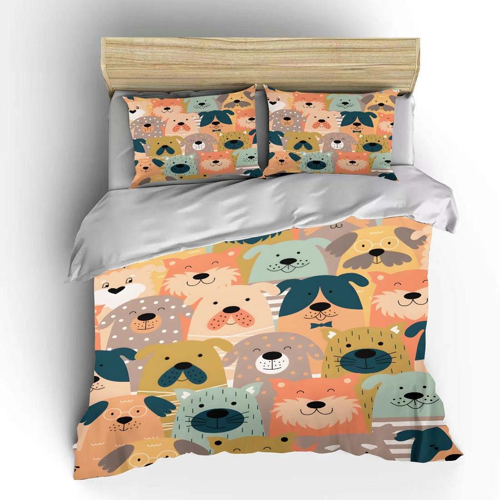 Cute cartoon dog collection Print Bedding Set 1 Duvet Cover 2 Pillowcases for Adult and Children Luxury Gift Full Size