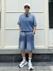 [CHANGE WELL] Men's 2025AW Faded Look Fashion Casual Autumn Clothing [Washed Finish] Big Silhouette Knit Half Pants (INDIGO, XL)
