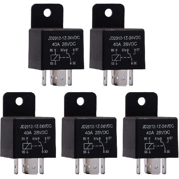 EHDIS Motor Relay 5 Pin 24V Coil 40amp Spdt Model No.: JD2912-1Z-24VDC 40A 28VDC, Contactor Relay Switch Power, Auto Switches & Starters, 5 Pack