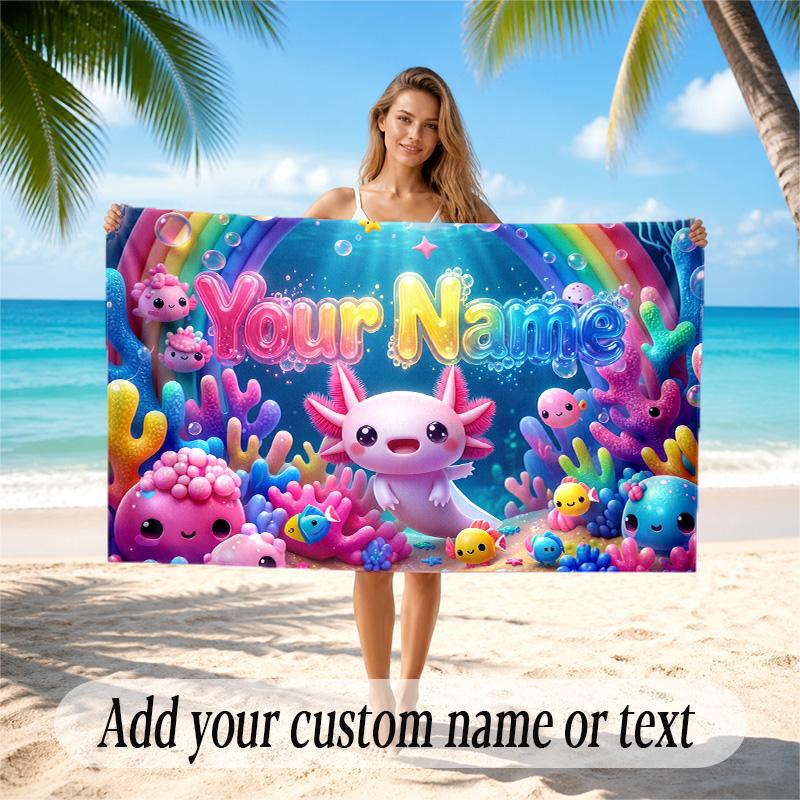 Underwater Fish Theme Quick Dry Beach Towel Custom Name Text Print Large Sand Resistant Towel Beach Vacation