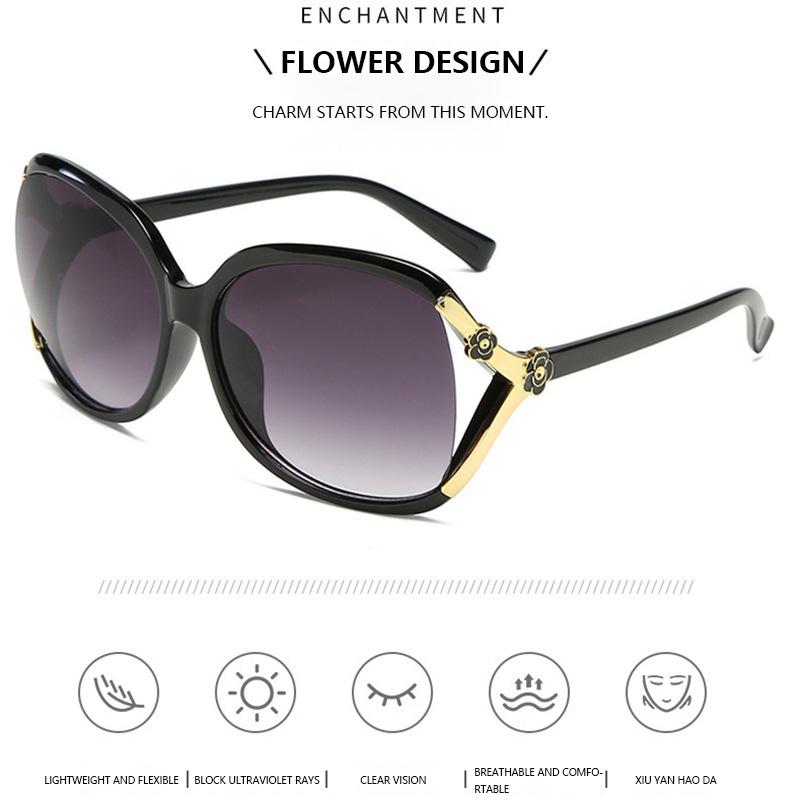 Ochelari de soare Camellia la modă europeană și americană, ochelari de soare eleganți cu umbrire UV, ochelari de soare mari cu față rotundă, ochelari retro subțiri.