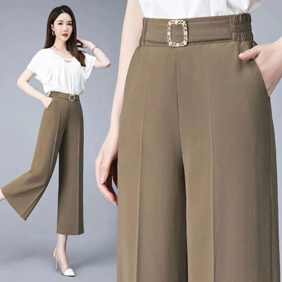 High-Waisted Wide-Leg Summer Pants for Women - Casual, Loose Fit with Elastic Waist