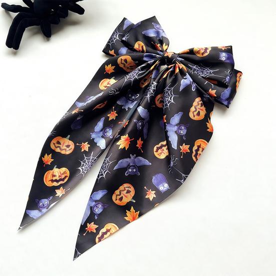 Halloween Decorative Clip Silky Satin Hair Bows for Women, Big Ribbon Bow Clips Girls, Hairstyle Accessory Oversized Long Tail Barrettes,