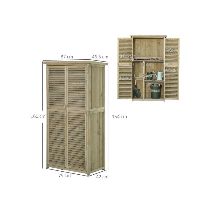 Boîte à outils armoire de jardin - MUVOE - 4 compartiments - Bois massif - Gris - 87 x 46,5 x 160 cm