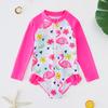 Meisjes Eendelig Zonnebrand Zwempak met Lange Mouwen en Flamingo Print voor Kinderen