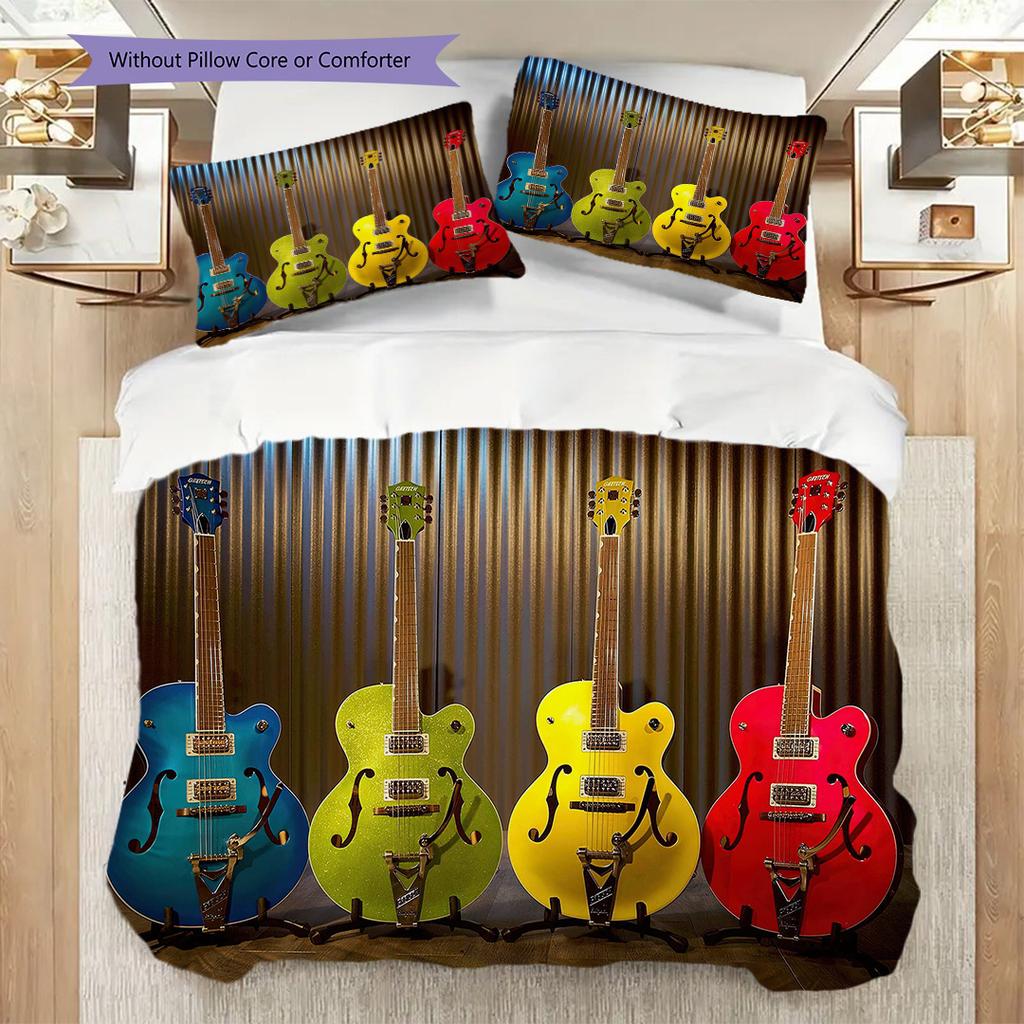 1PC Music, Guitar Theme Bedding Quilt Set Quilt Cover Pillowcase Home Decoration Birthday Gift (1 * Duvet Cover + 8 * Pillowcase, Without Core)