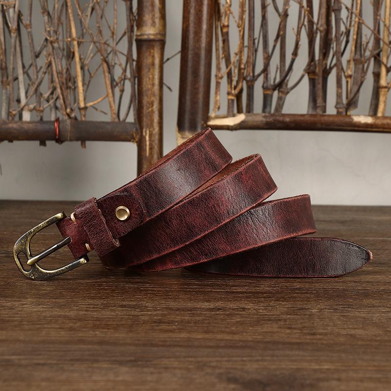 Washed Retro And Old Pure Cowhide Cracked Belt Women'S Genuine Leather Pin Buckle Trendy Personalized Denim Casual Belt Women'S
