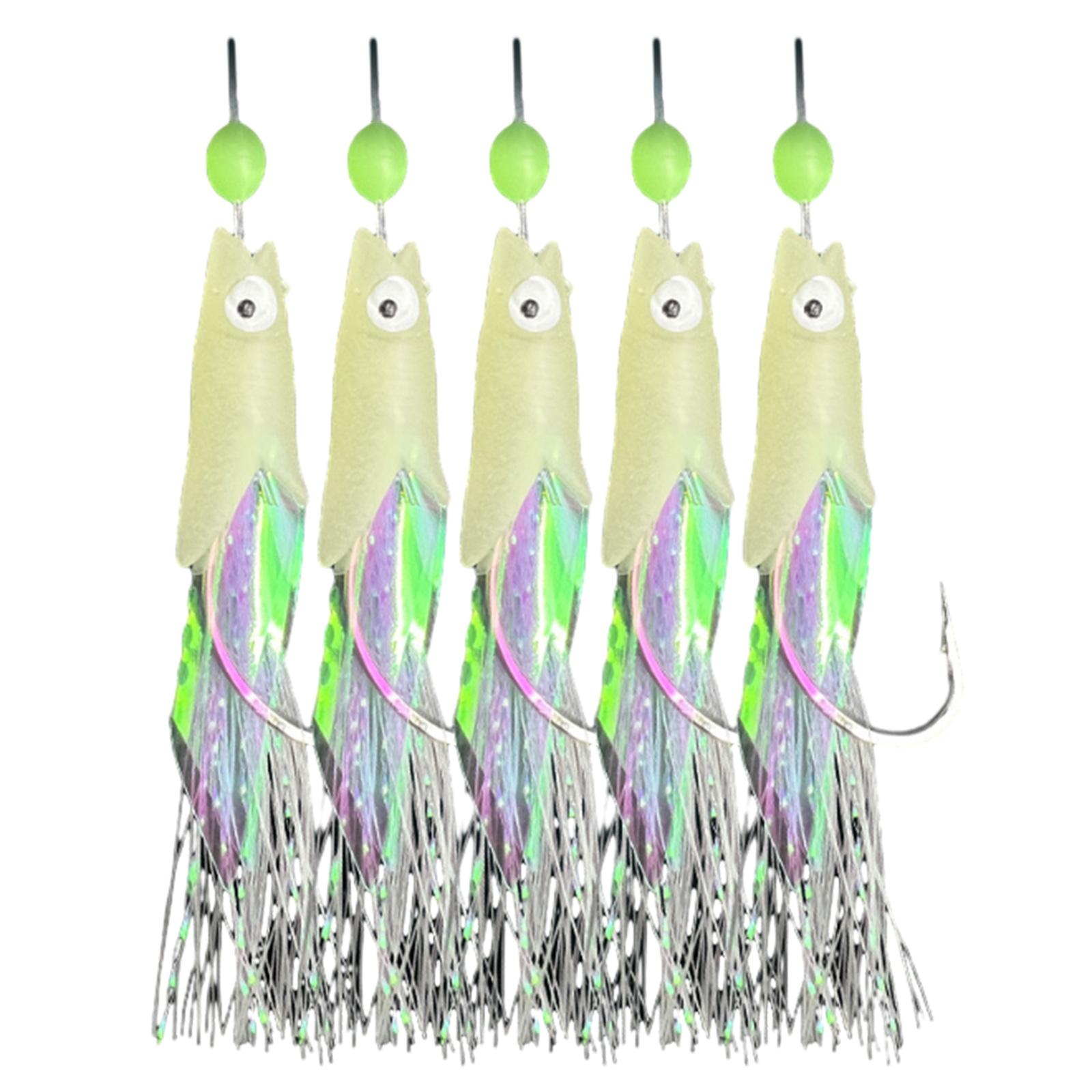 

5Pcs Luminous Fishing Rigs Fishing Lures Baits Rigs Fish Skin Sea Rigs Glow Fishhook Fishing Hook for Salt/Freshwater N2