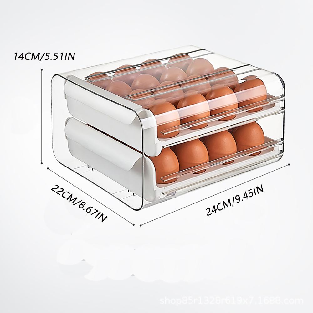 32 Eggs Holder for Refrigerator, Egg Storage Container Organizer Bins with Handles, Stackable Clear Plastic Egg Holder(2 Layer)