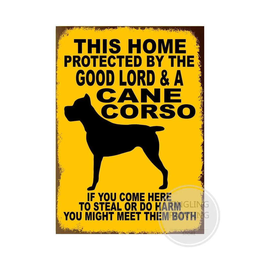 1pc Warning Dog Metal Tin Signs Vintage Poster Beware Of Dog Retro Sign Wall Stickers For Garden Family House Door Decoration