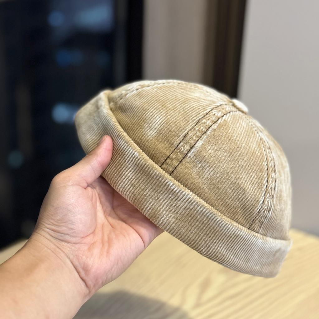 New solid color corduroy brimless beanie hat, unisex, fashionable, simple, casual, versatile, suitable for autumn and winter