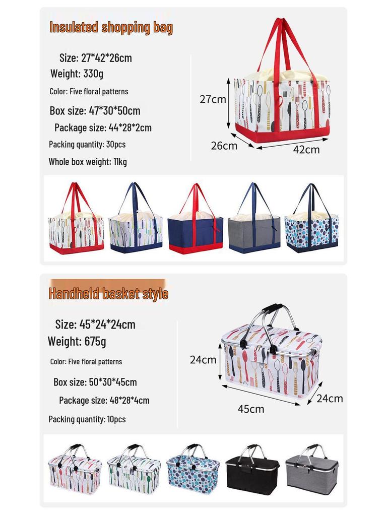 Large Capacity Foldable Insulated Shopping Bag - Portable and Cold-Keeping for BBQs and Picnics