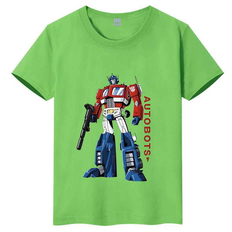 T-shirt per bambini in puro cotone con stampa cartone animato Optimus Prime dei Transformers, nuovo stile estate 2026, maglietta top per genitori e figli