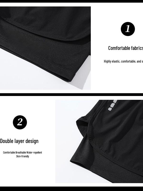 Herren Zweilagige Locker Geschnittene Strand- und Lauf-Badehosen - Anti-Peinlichkeits-Sporthosen