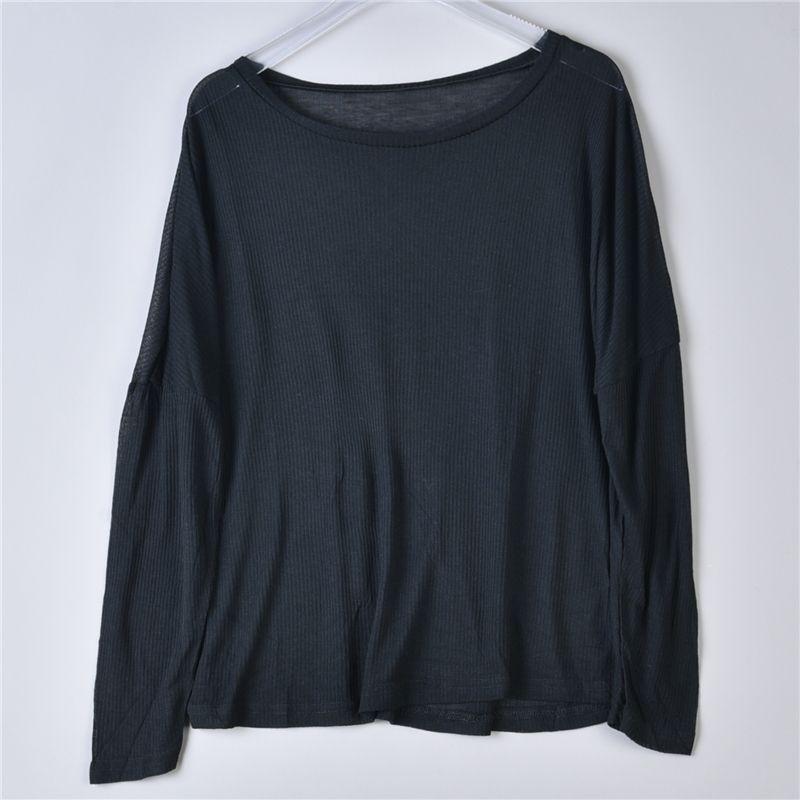 

Soft and Smooth Artsy Drop-Shoulder Long-Sleeve T-shirt Knitwear 2 Black. All yards