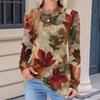 Women's Fashionable Casual Floral Retro Print Pleated Comfortable Round Neck Loose Long Sleeve T-shirt Top