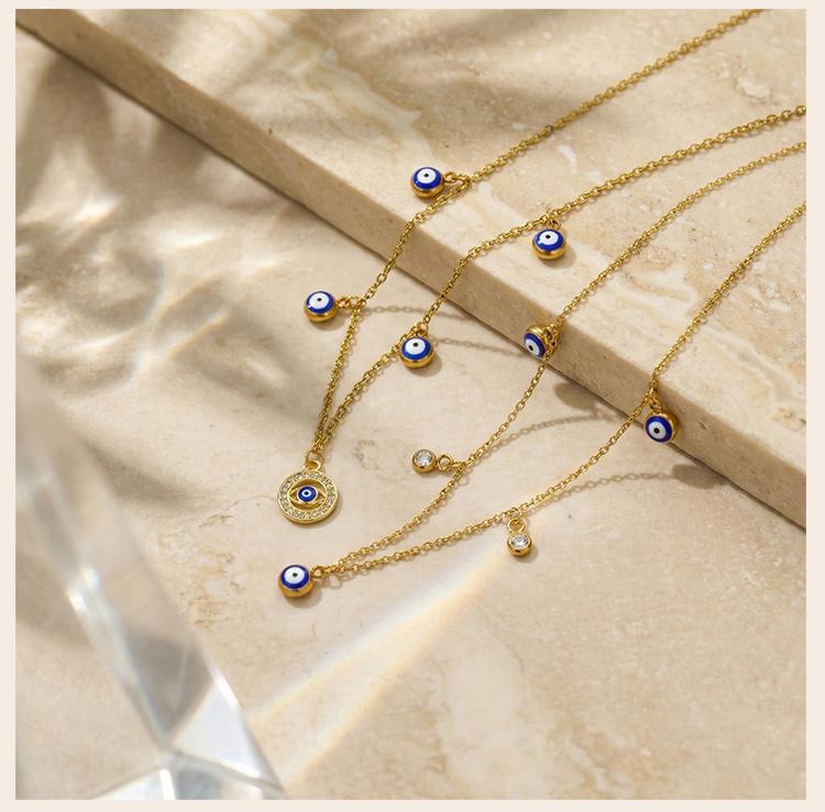 Stainless Steel Blue Evil Eye Necklace, Dainty Cubic Zirconia Devil's Eye Pendant Choker Necklace for Women Fashion Gift