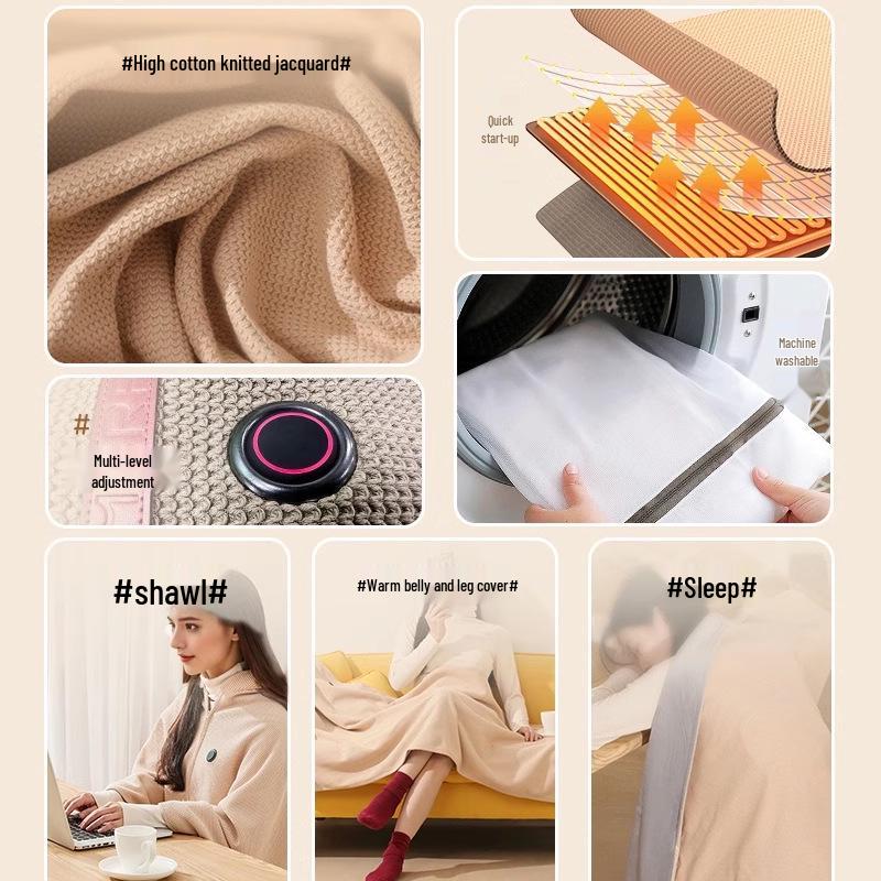 Rechargeable Heated Shawl - Outdoor Washable Electric Warmer Blanket