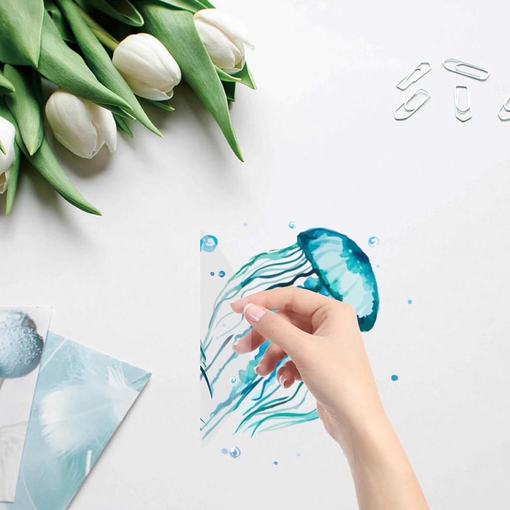 GORGECRAFT 4 Styles Sea Animals Window Decals Static Glass Sticker Turtles Seahorses Whales Jellyfish Pattern Window Clings Film Bedroom Bathroom