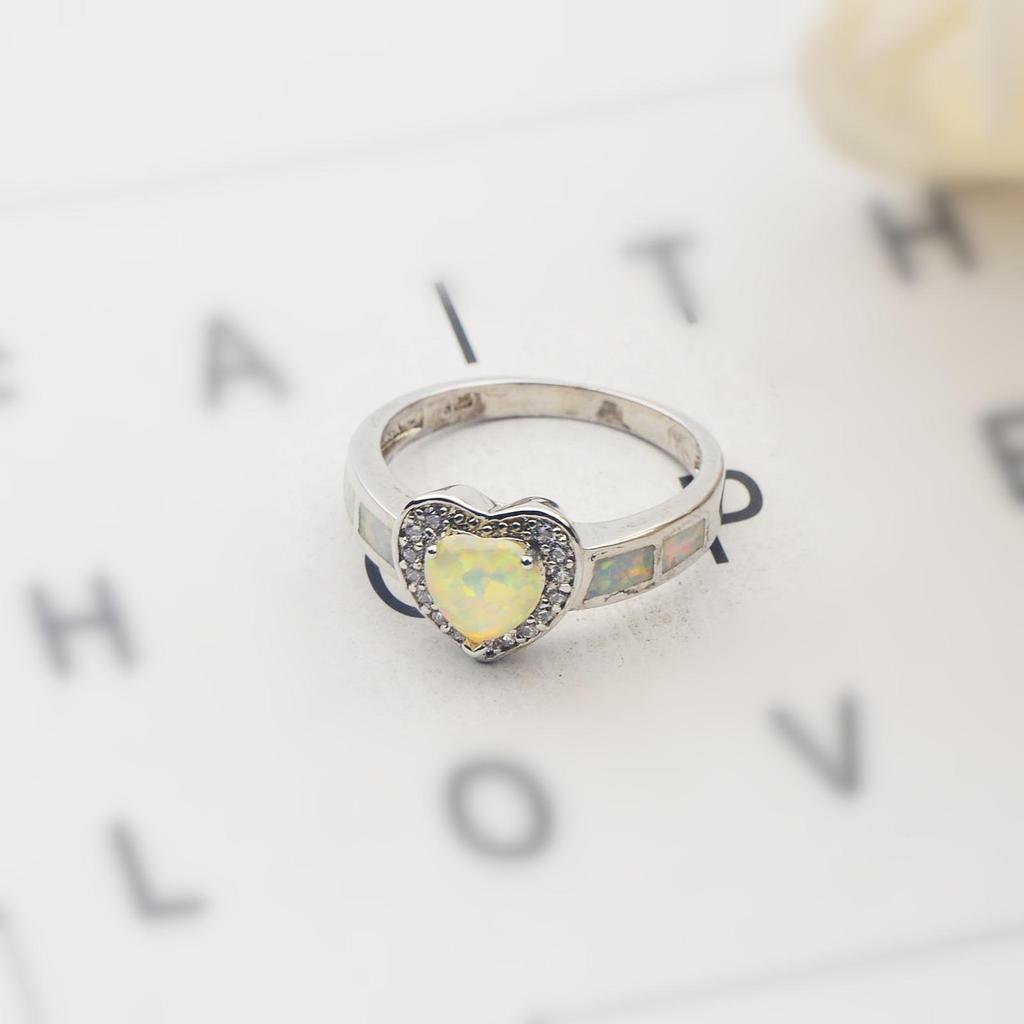Trending White Heart-Shaped Opal Ring in Ins Style