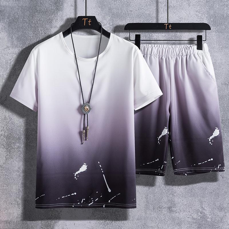 Hip Hop Summer Men's Tracksuit 2 Piece Set Thin Soft Breathable Jogging Suit Male Short-Sleeved T-Shirt and Shorts Sets