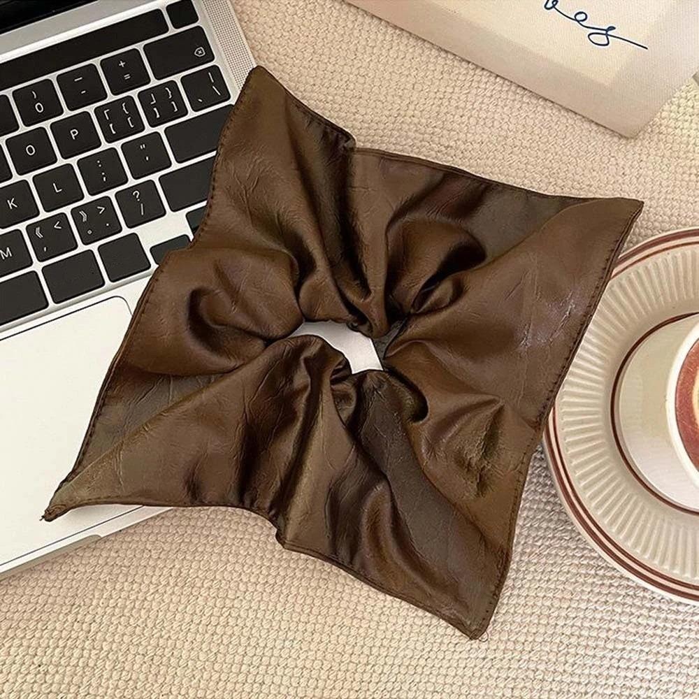 

Korean Style Soft PU Scrunchies Elastic Retro Ponytail Holder Square Leather Hair Tie Gifts кофейный