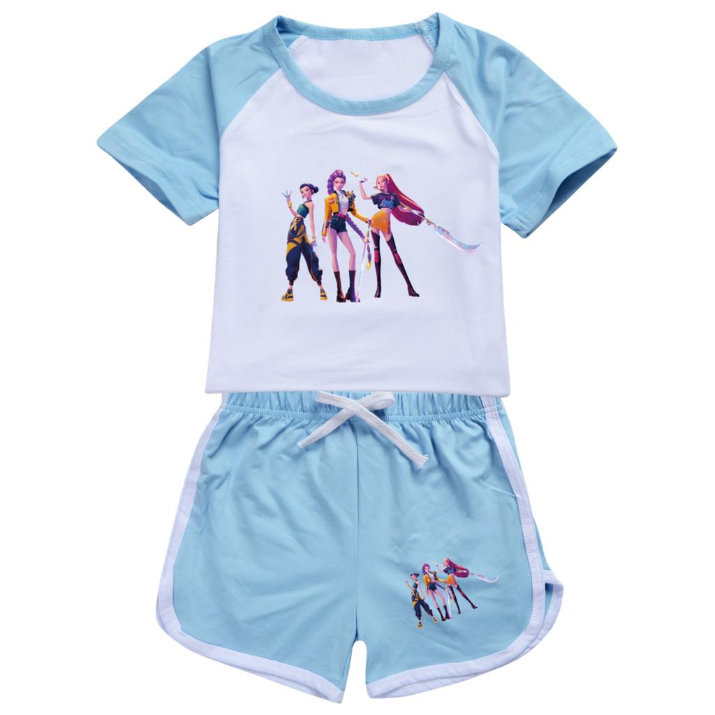 Barn Jenter Anime Tegneserie POP Sanger Superstjerne Zoey Rumi Mira Trykk Kortermet T-skjorte Shorts Bukser Fritidsklær Sett