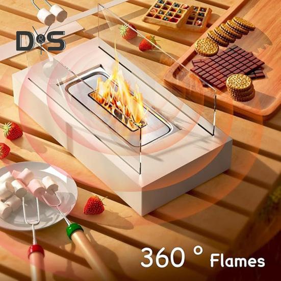 Palenisko na biurko z podwójnymi szklanymi panelami, do użytku wewnątrz i na zewnątrz, na podwórku, na balkonie, na patio, w kształcie prostokąta, do użytku na zewnątrz, do pieca przenośnego, do podgrzewania, do dekoracji