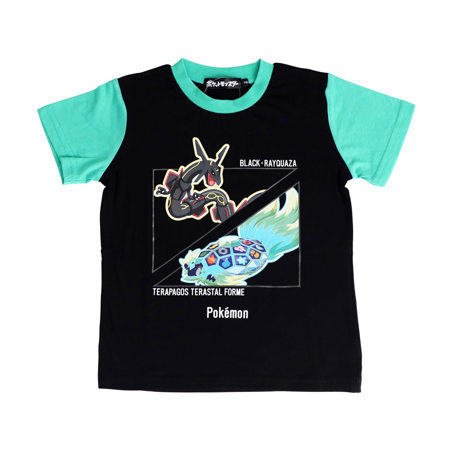 

Takara Tomy Arts Short Sleeve Black Rayquaza Terrapagos Cotton 572 Pokémon Boys T-Shirt, & Print, Blend, 120cm, Black, чёрный