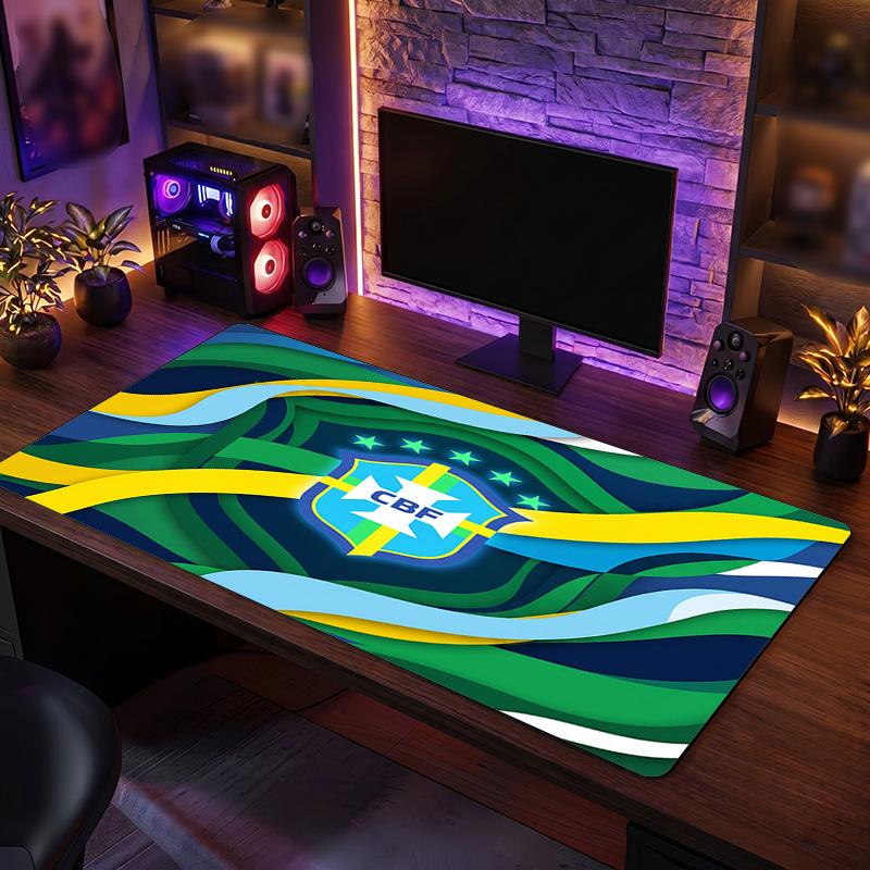 Brazil Football Crest Mouse Pad, Extended Non Slip Rubber Desk Mat for Gaming Office Laptop Fan Gift