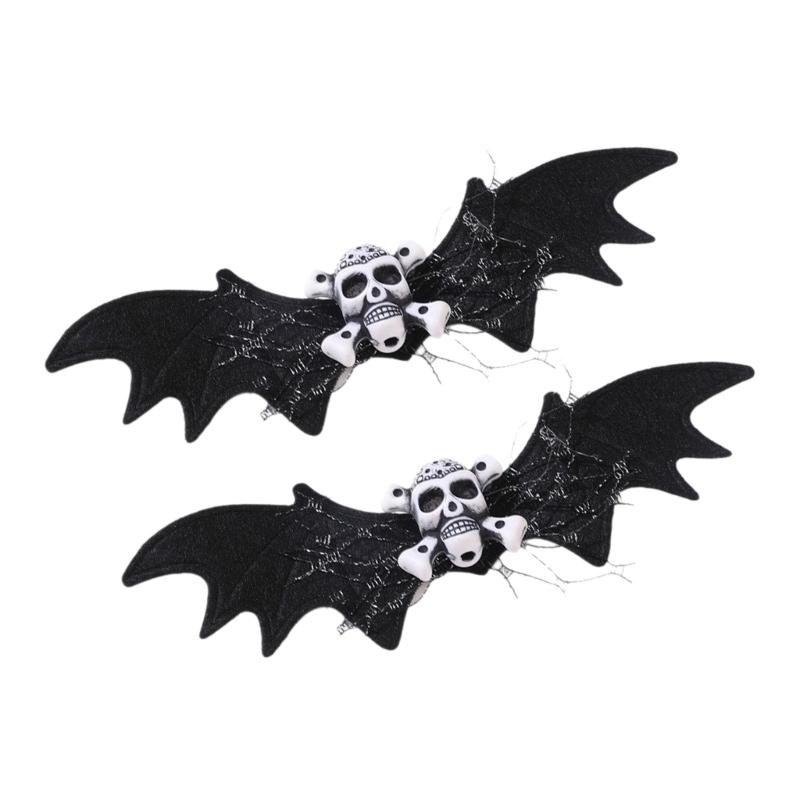 

2Pcs Comfortable Fabric Skull Bat Hair Ornament Funny Barrettes Fashion Hair Accessory Perfect For Halloween Activities 1 чёрный