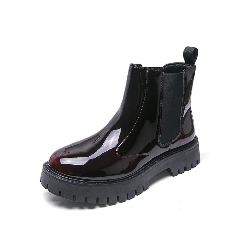 High-quality Thick Soled Non Slip Casual Leather Boots Fashionable Patent Leather Mens Autumn New Comfortable Fit High Top Boots 38