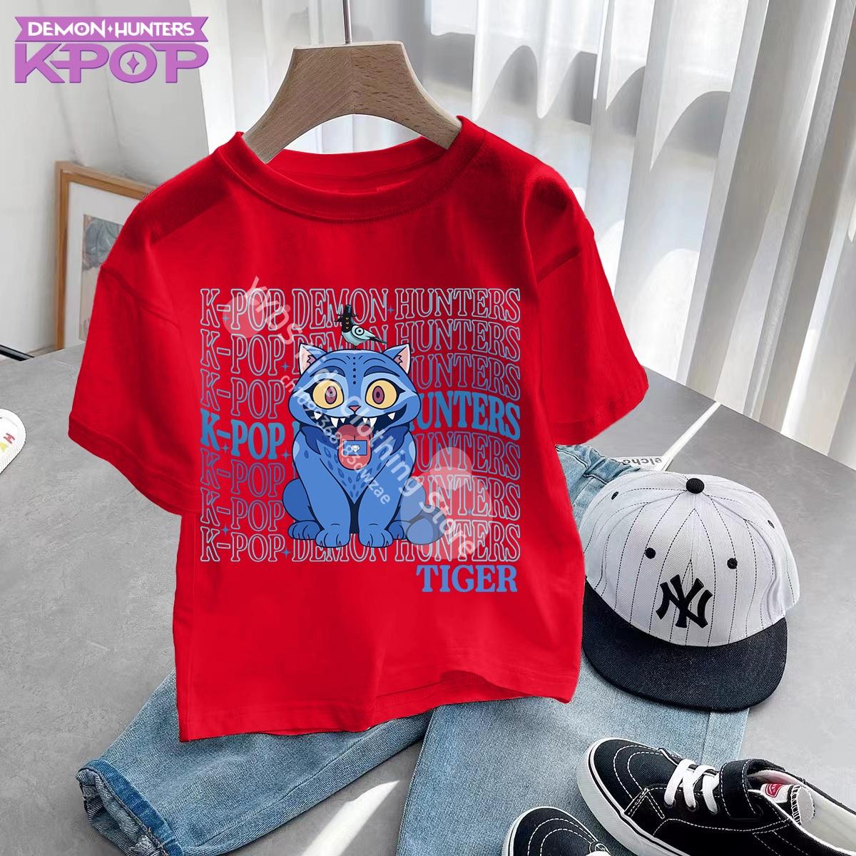 Fashion Casual Kids Men Women T-shirt KPop Demon Hunters Cotton Tshirt Clothes 160