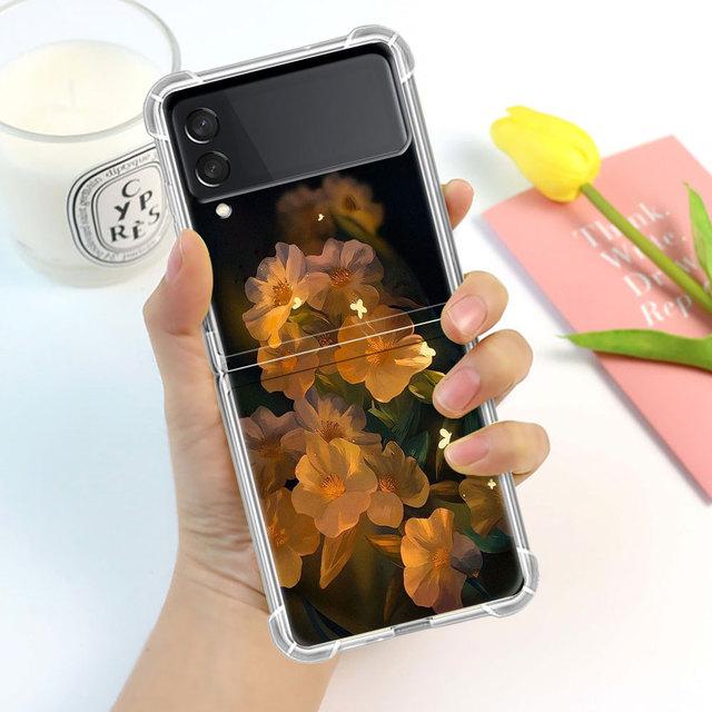 

Роскошный чехол с бабочкой и цветком для Samsung Galaxy Z Flip 3 4 5g Funda Z Flip3, прозрачный жесткий противоударный чехол для ПК, чехол для телефона Samsung Z Flip 5G