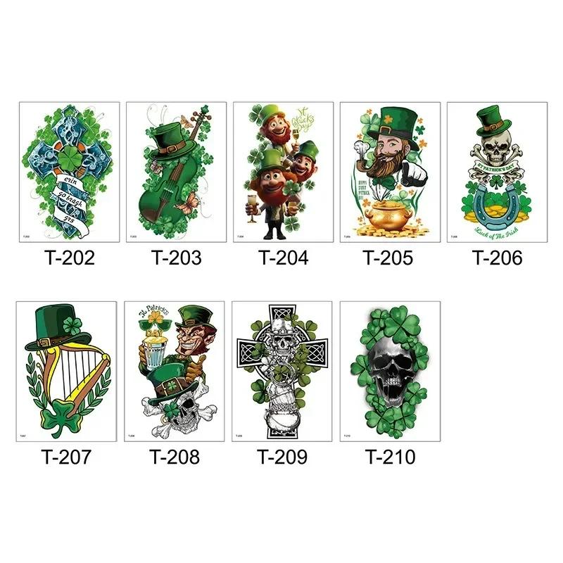 Clover Green Old Dwarf St. Patrick's Day Disposable Tattoo Sticker for Party In Arm Neck Leg Adult and Children Decora Graffiti
