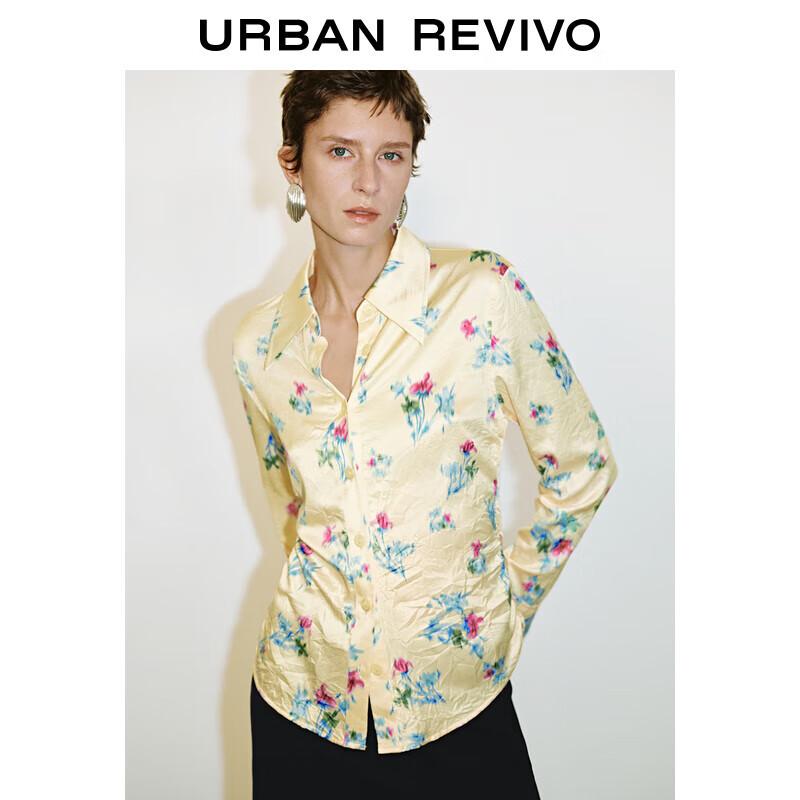 UR 2025 Spring Women s Elegant Floral Print Long-Sleeve Button-Up Shirt XS