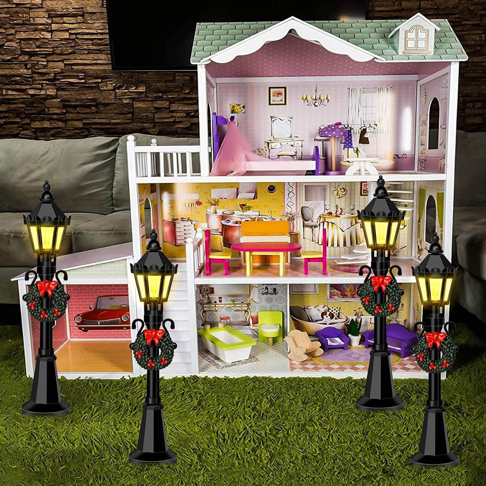 4 ks Vánoční mini modely pouličních lamp Domeček pro panenky Pouliční lampa Miniaturní vesnice Cestička Lucerna
