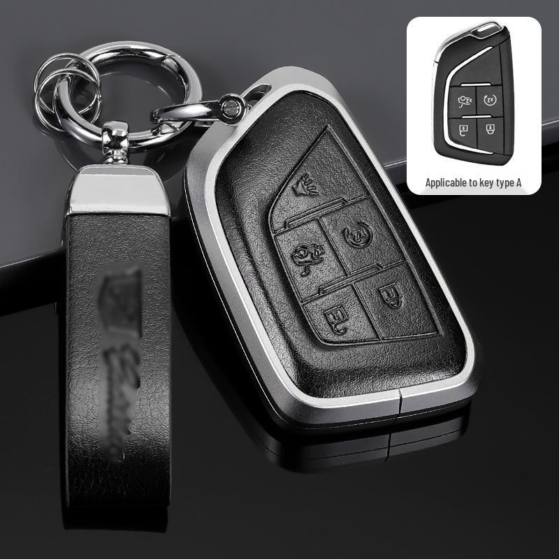 Genuine Leather Key Case for Cadillac XT5, CT5, XTS Key Fob - Unisex Design with Buckle