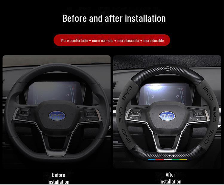 3D Embossed Leather Steering Wheel Cover for BYD Qin, Han, Tang, Song, Yuan, E2, Destroyer, Dolphin Models.
