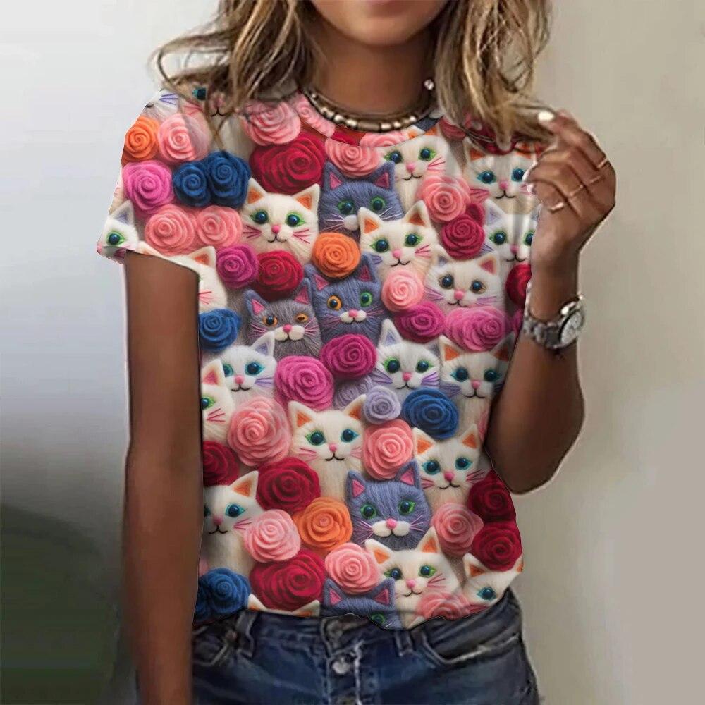 3d Print Abstract Cartoon Cat T Shirts Fashion Ladies Street Hipster Casual Short Sleeve O-Neck Tops Summer Fashion Plus Size Tees