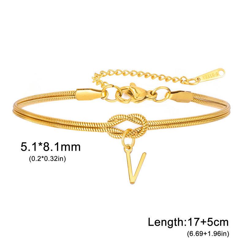 Stainless Steel 26-Letter Bracelet & Anklet with Double-Layer Knotted Snake Bone Chain