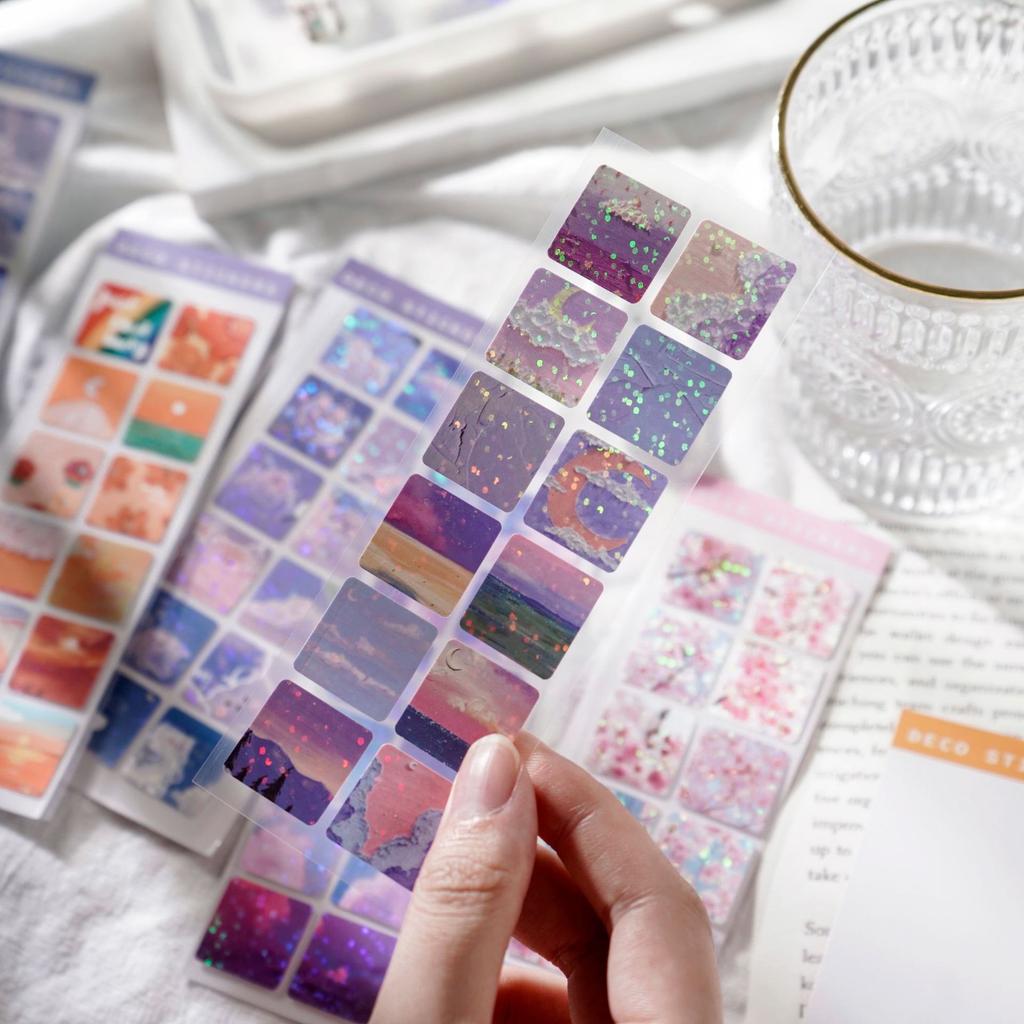 1pc Stickers Scenery Glitter PVC Decorative Decal Seal for DIY Diary Planner Scrapbook Album School Supplies Kawaii Stationery