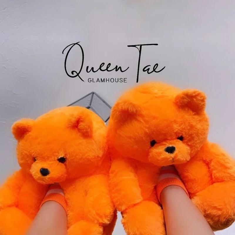 

Cute Teddy Bear Plush Winter Slippers wrapped Heel Funny Indoor Floor Shoes Women Gift warm Soft Cartoon Fluffy Animal Slippers 37 помаранчевий