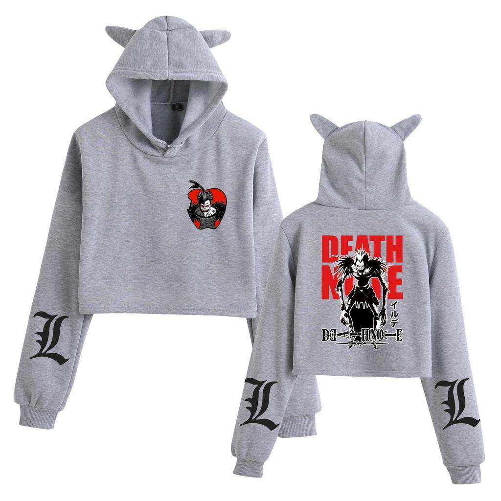 Women's 'Death Note' Cat Ear Crop Top Hoodie