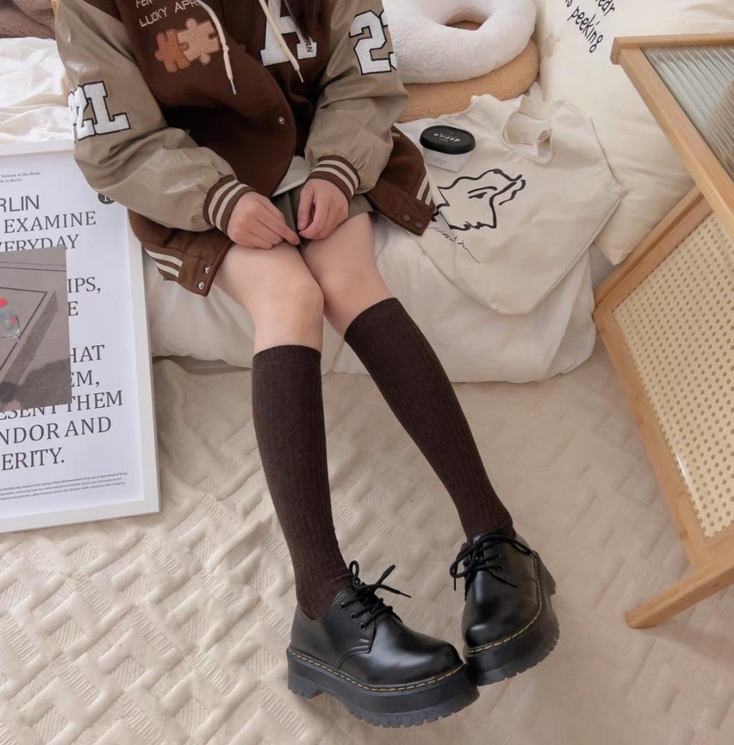 

Pressure Thin Legs Calf Socks Women, Strips Solid Color Socks Comfortable Breathable Cotton Socks Cute Coffee Color кавовий