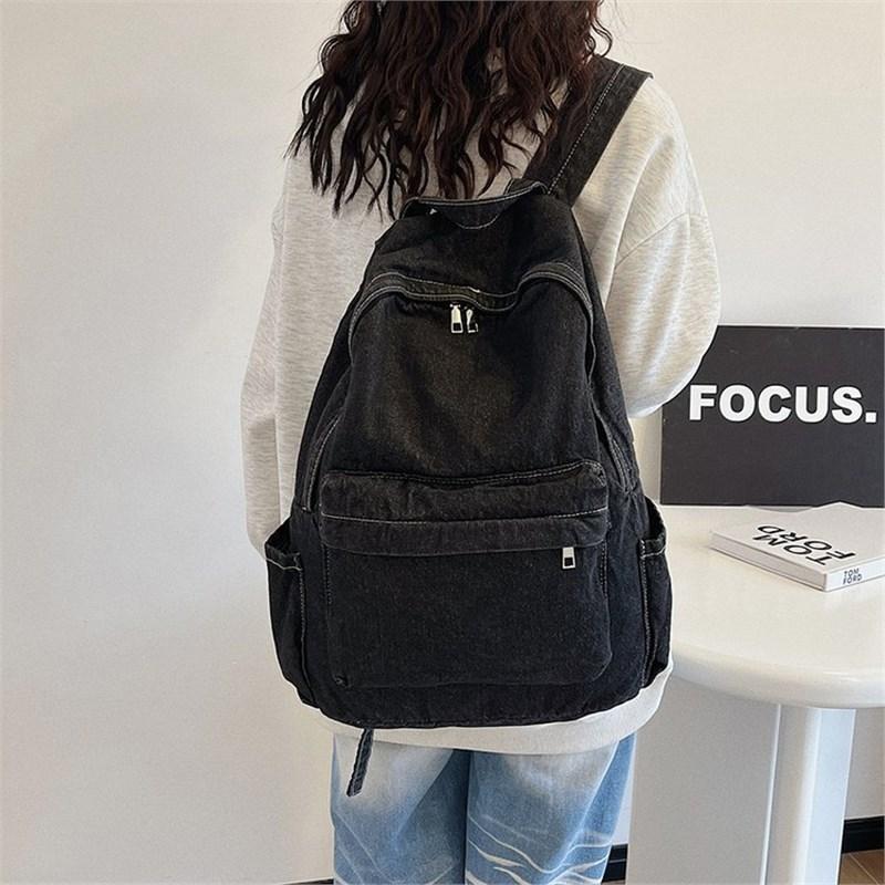 Schoolbag1011 New denim simple backpack male retro Japanese ins student class schoolbag Korean casual backpack male