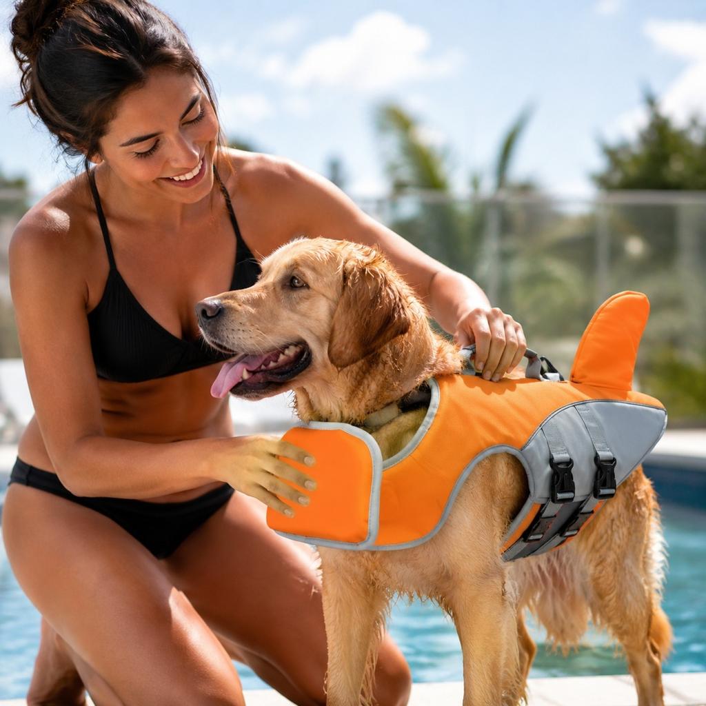 Dog Life Jacket Lightweight Adjustable Buoyancy Vest for Swimming and