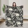 Halloween Skulls And Flowers Throw Blanket Warm Cozy Funny Blanket  For Outdoor Plane Travel Flannel Bedspread Bed Cover